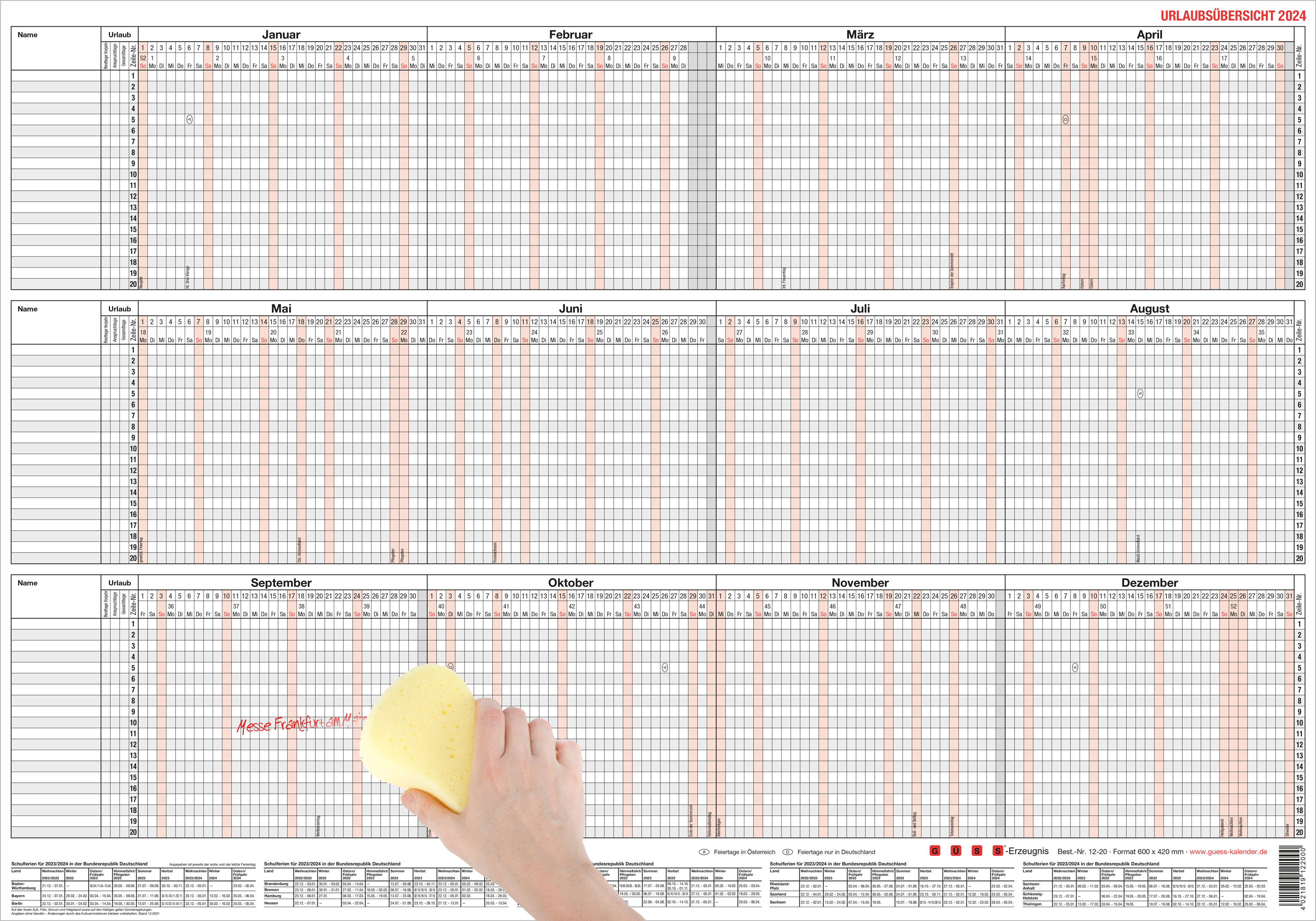GÜSS Urlaubsübersicht für 20 Mitarbeiter mit Beschichtung