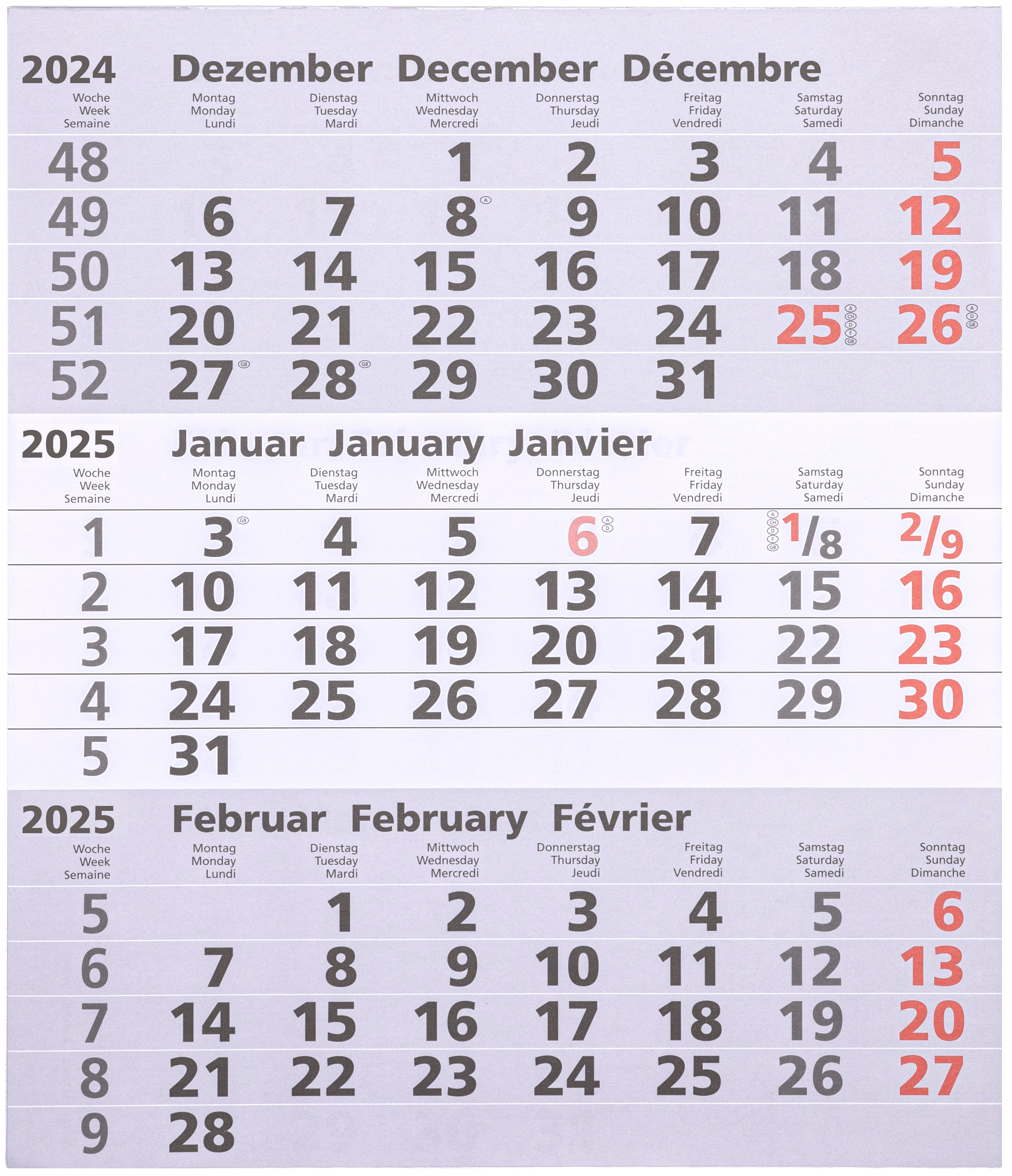 GÜSS Ersatzkalendarium für 3-Monats-Metall-Wandkalender