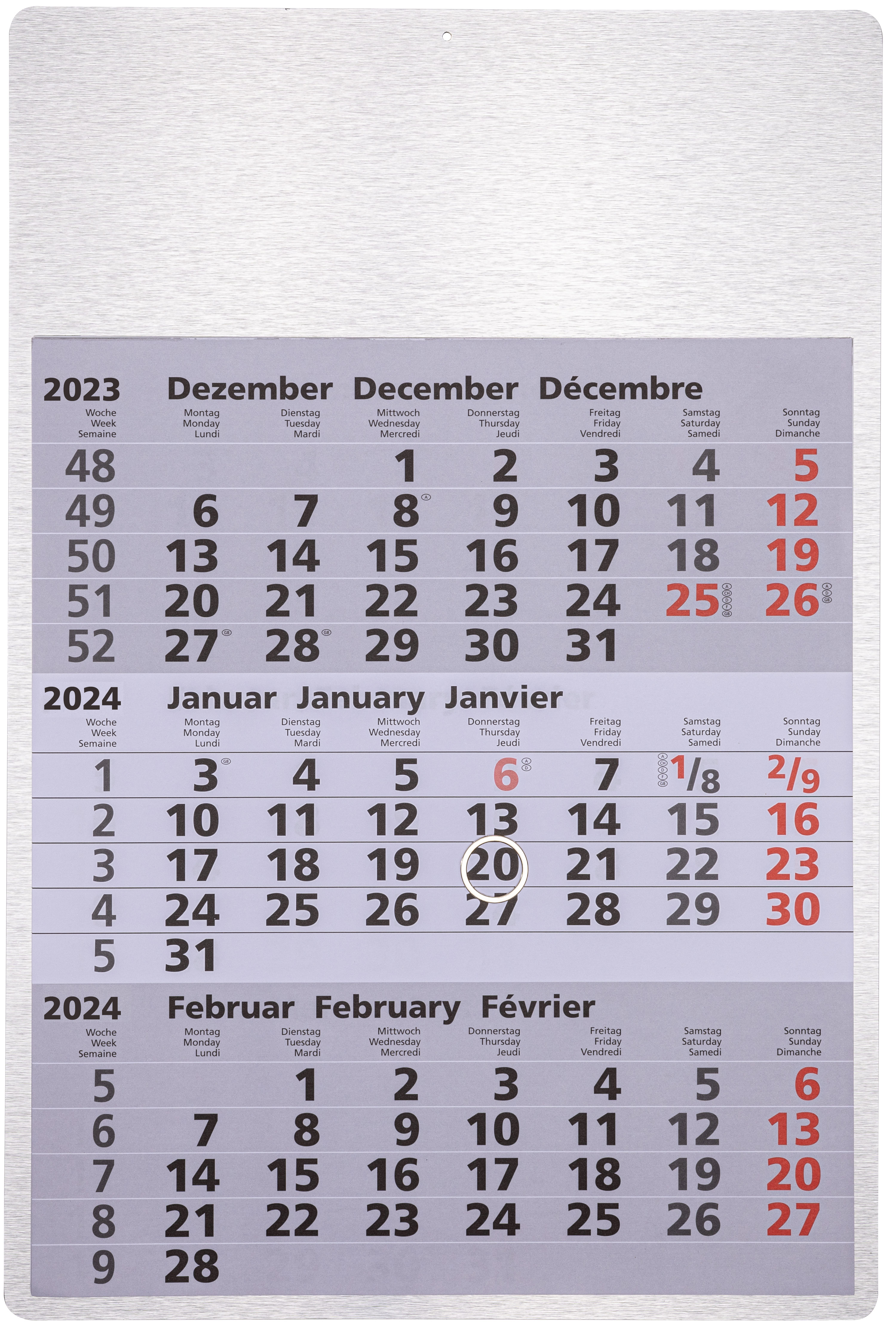 3-Monatswandkalender Metall