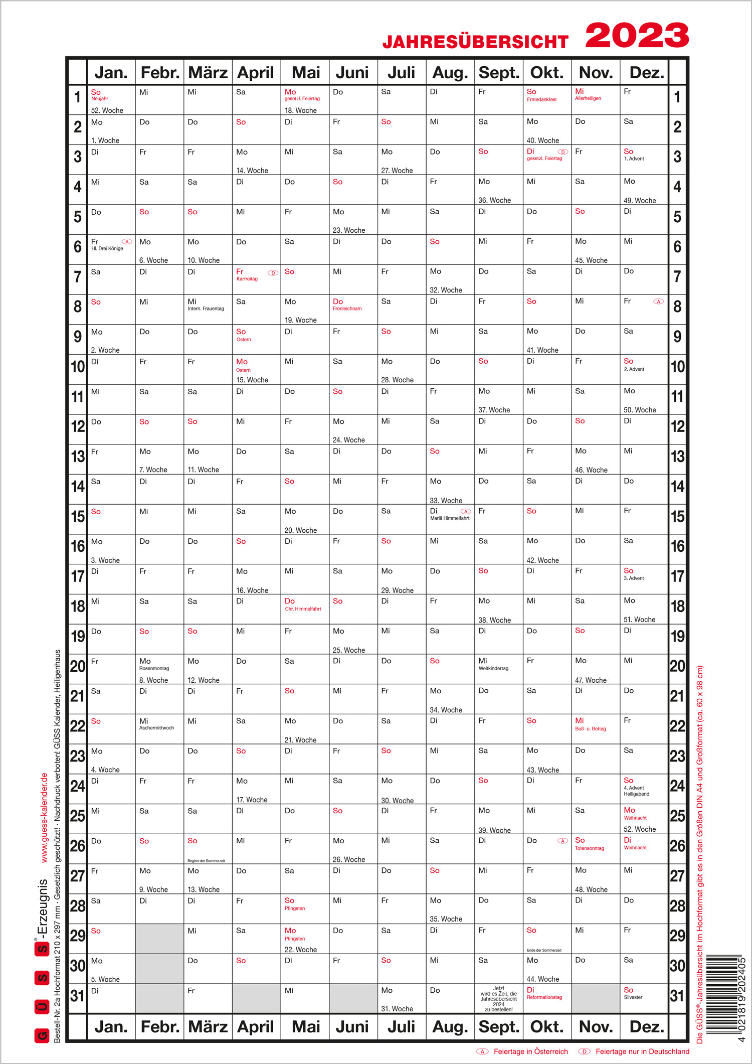 GÜSS Tafelkalender | DIN A5 | 2024 | 22000