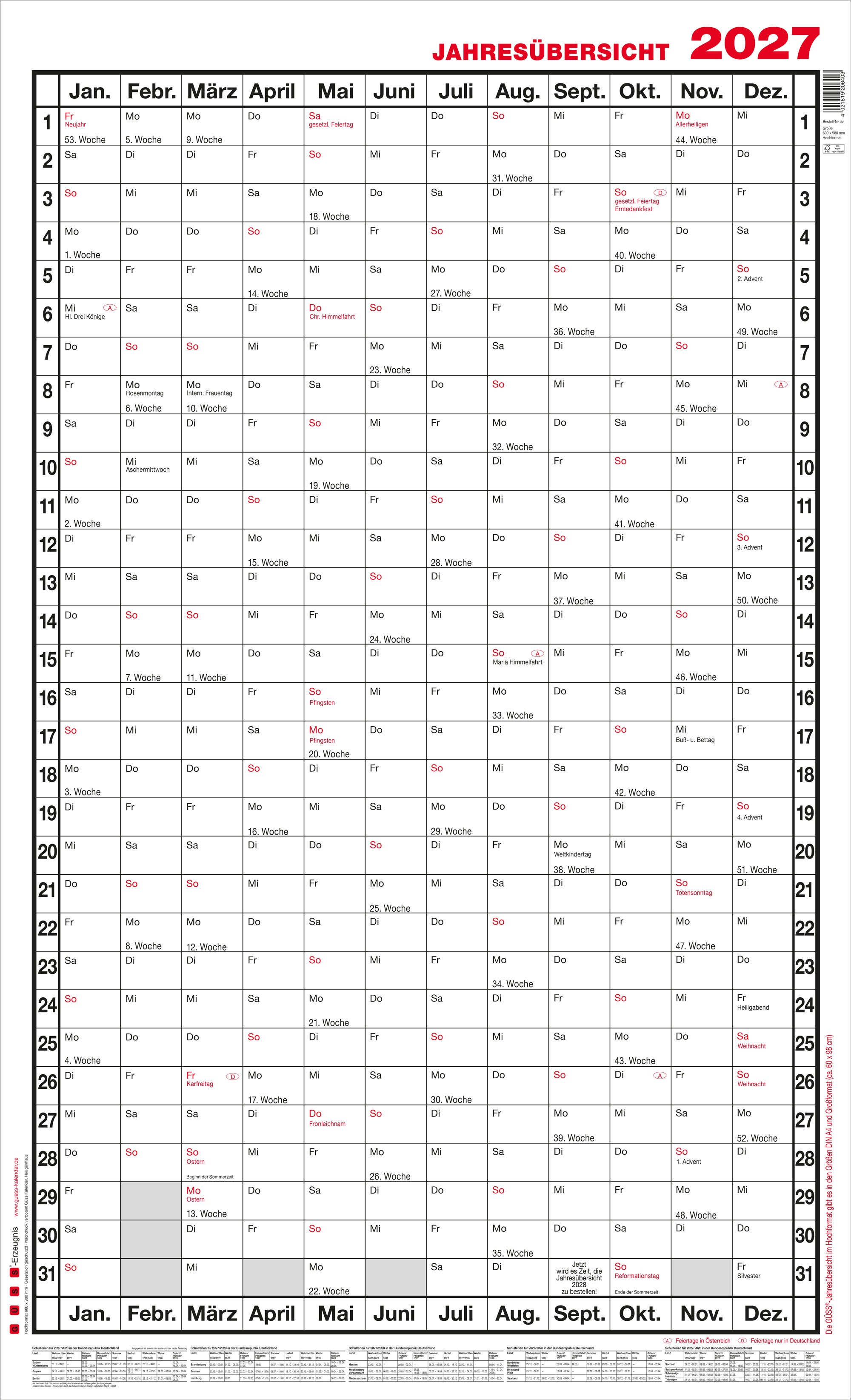 GÜSS Jahresübersicht Hochformat