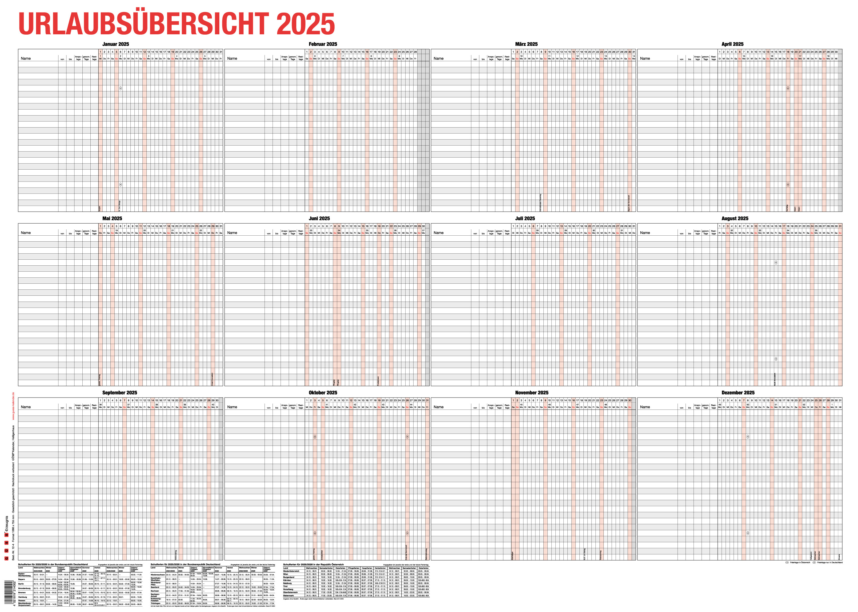 GÜSS Urlaubsübersicht Großformat