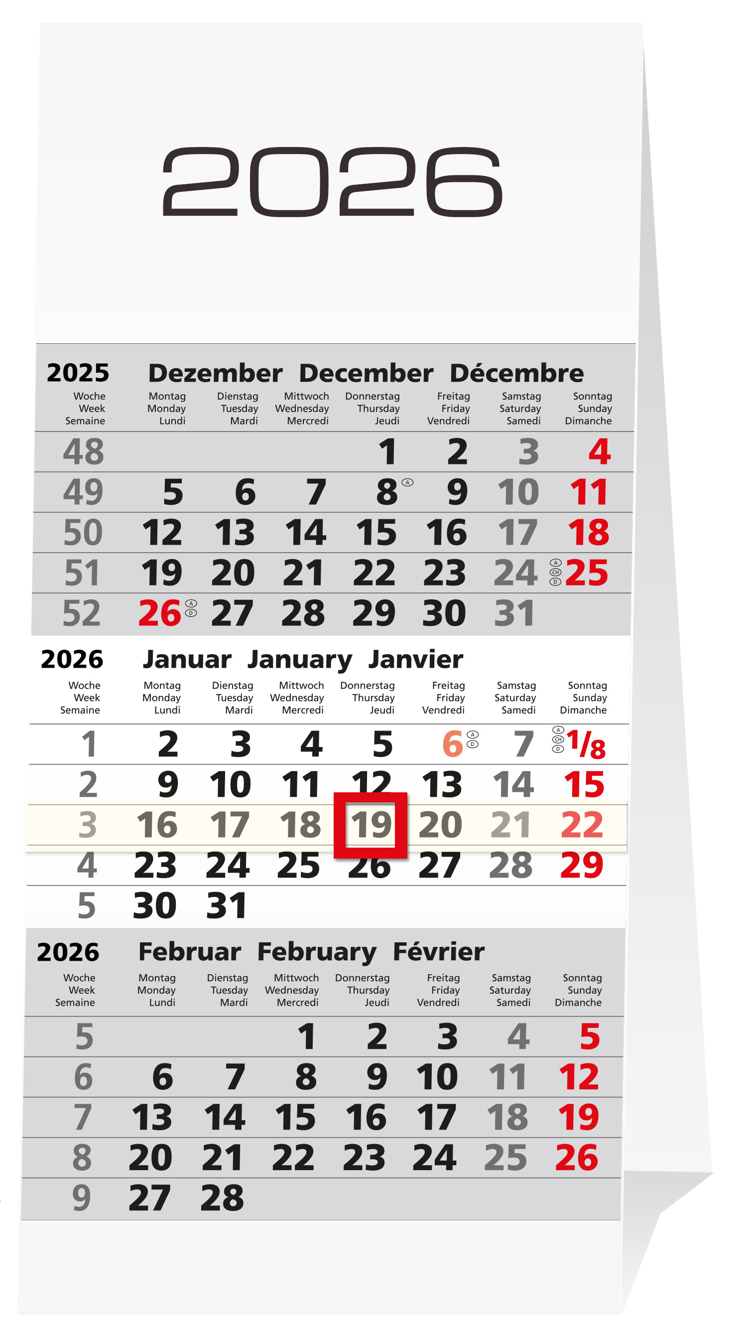 GÜSS 3-Monats-Tischaufstellkalender - 12 Blatt - 9,5cm x 20,5cm