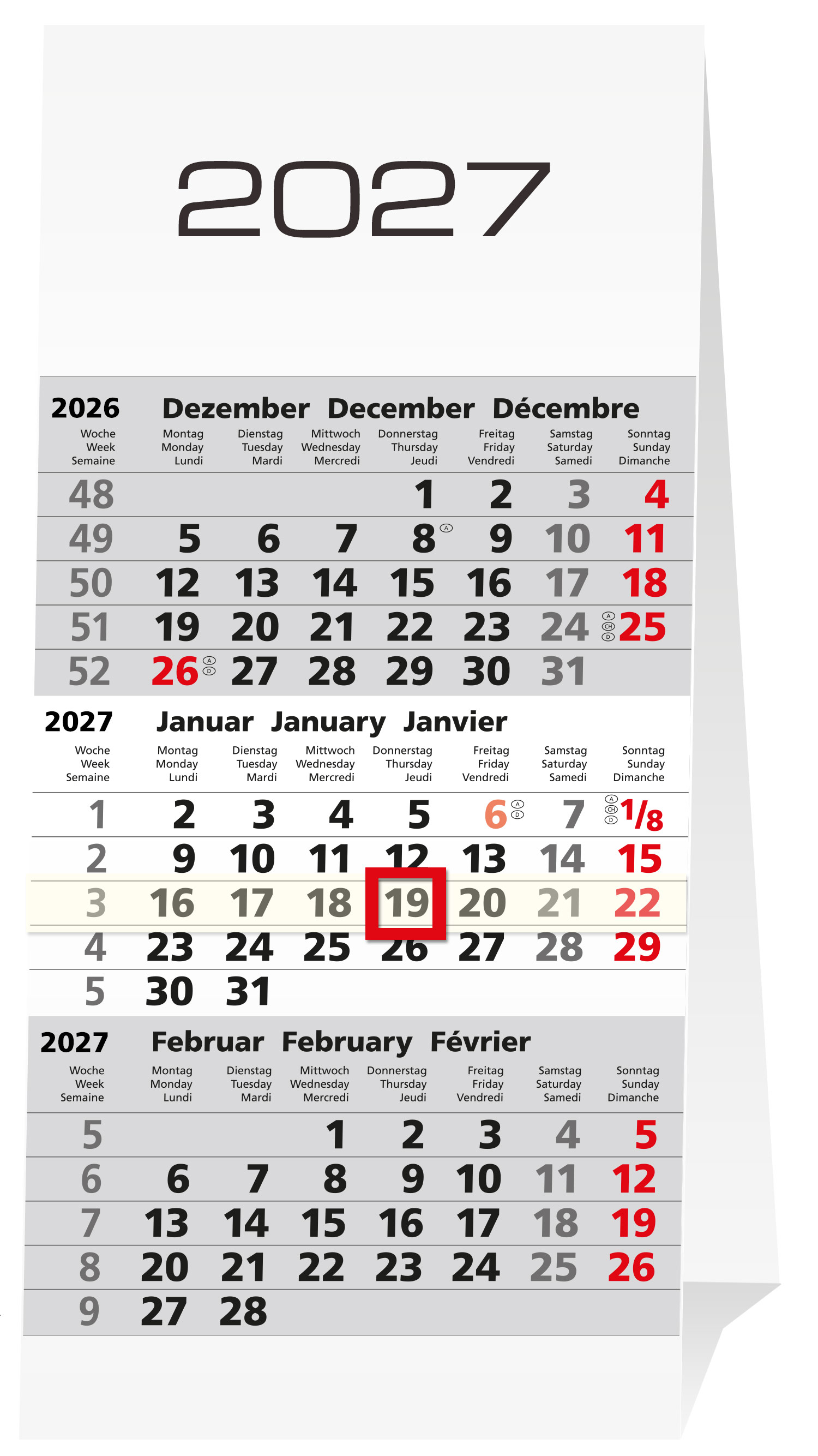 GÜSS 3-Monats-Tischaufstellkalender - 12 Blatt - 9,5cm x 20,5cm