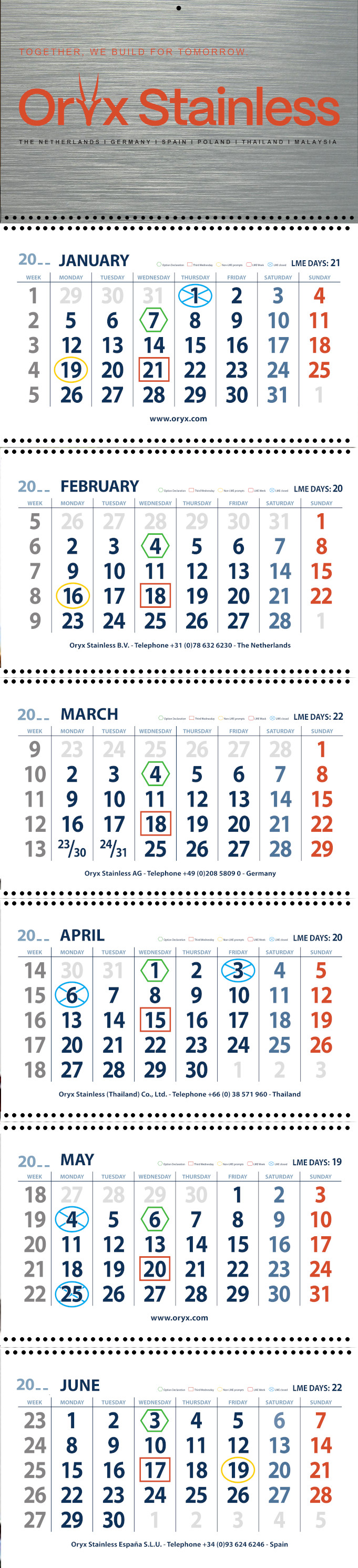 LME- 6 Monatswandkalender - Wire-O