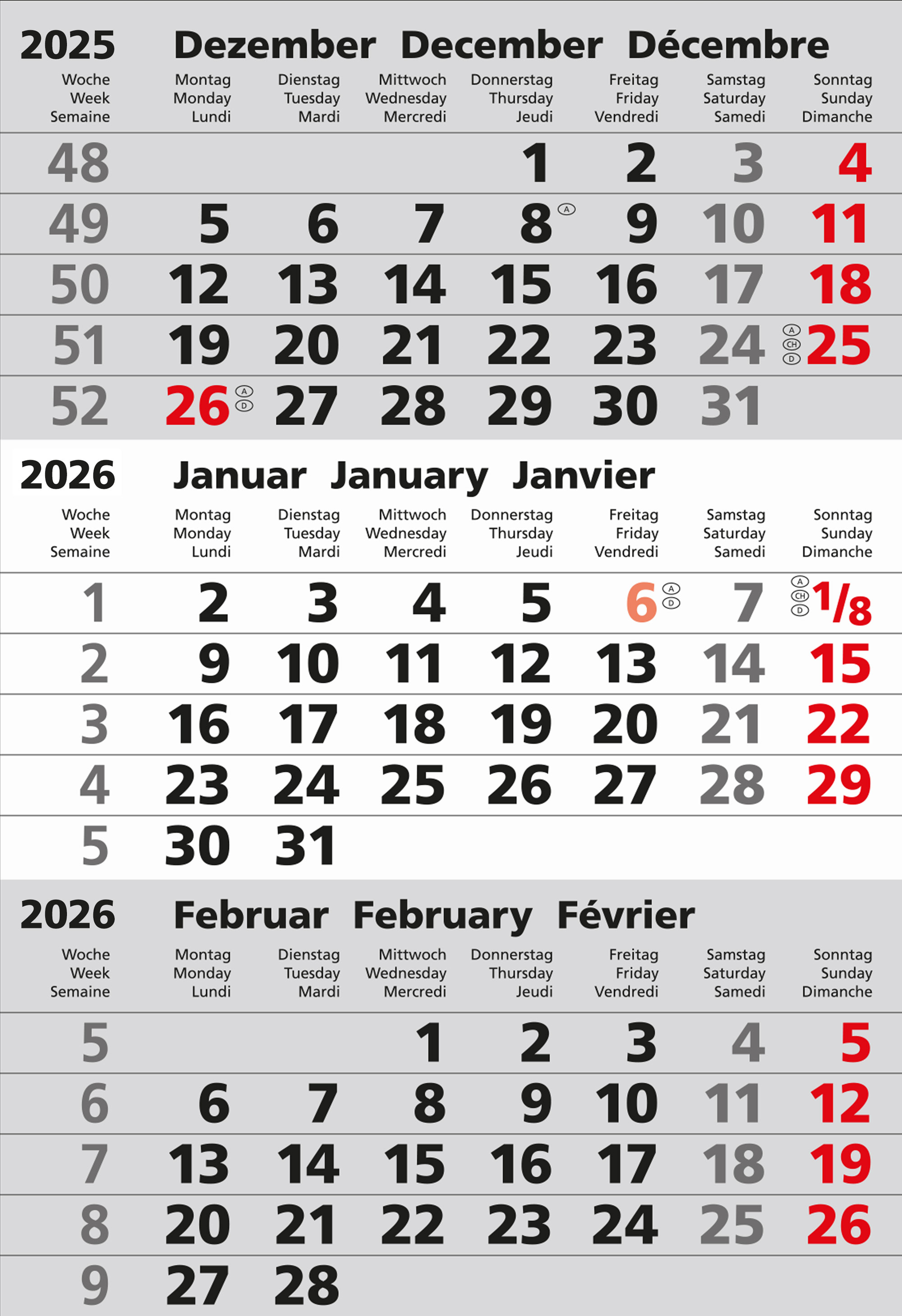 GÜSS Ersatzkalendarium für 3-Monatstischkalender Edelstahl