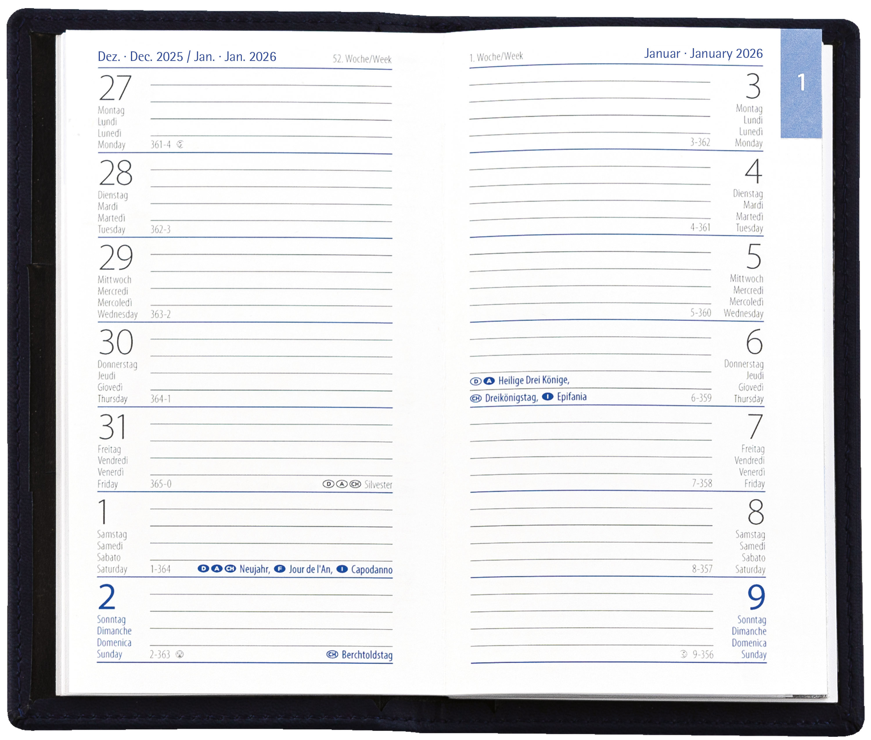 GÜSS Taschenkalender 1W.=1S. PVC Schwarz