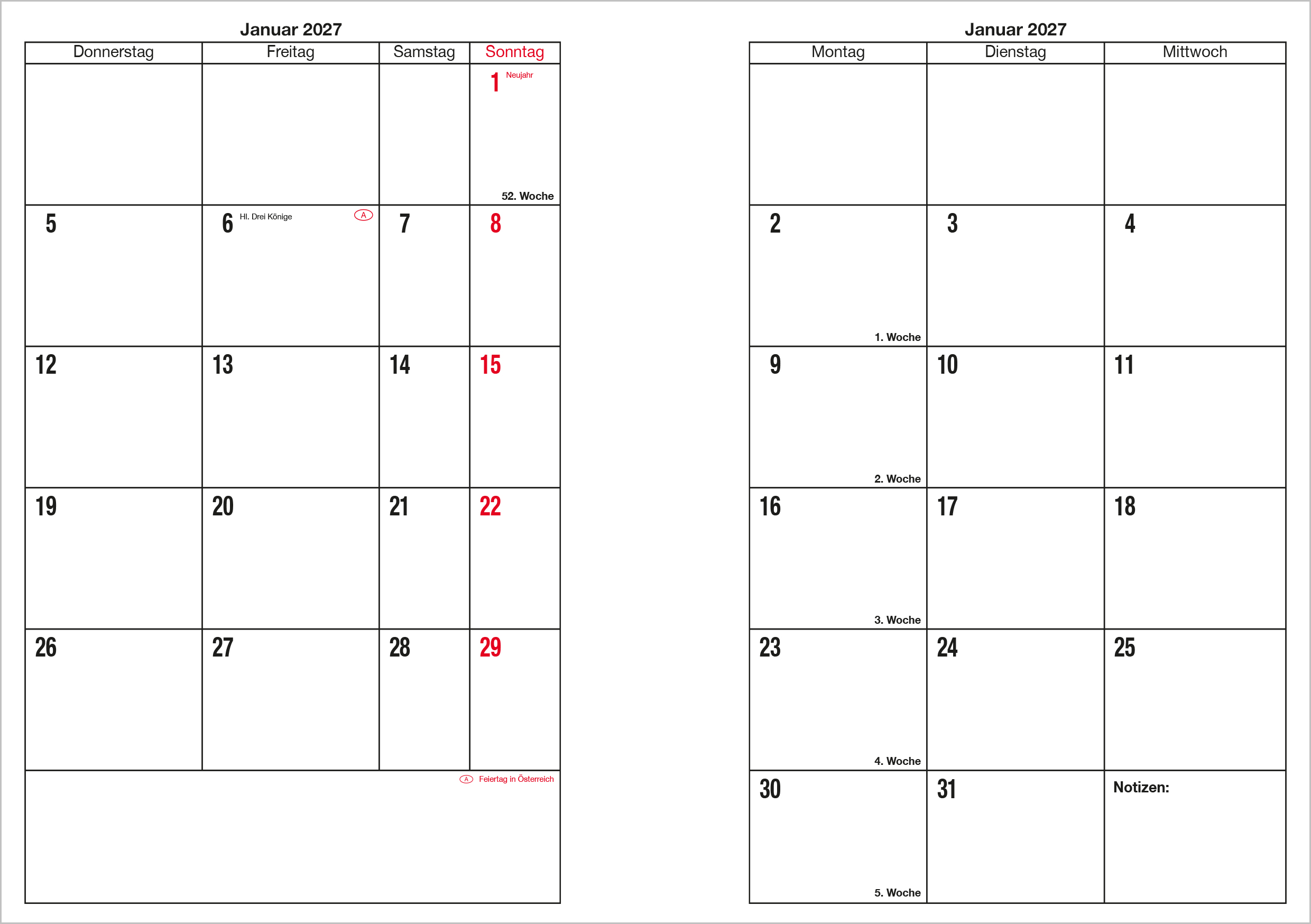 GÜSS Monats-Taschenkalender - 1 Monat auf 2 Seiten - 9cm x 15cm - Softcover Schwarz