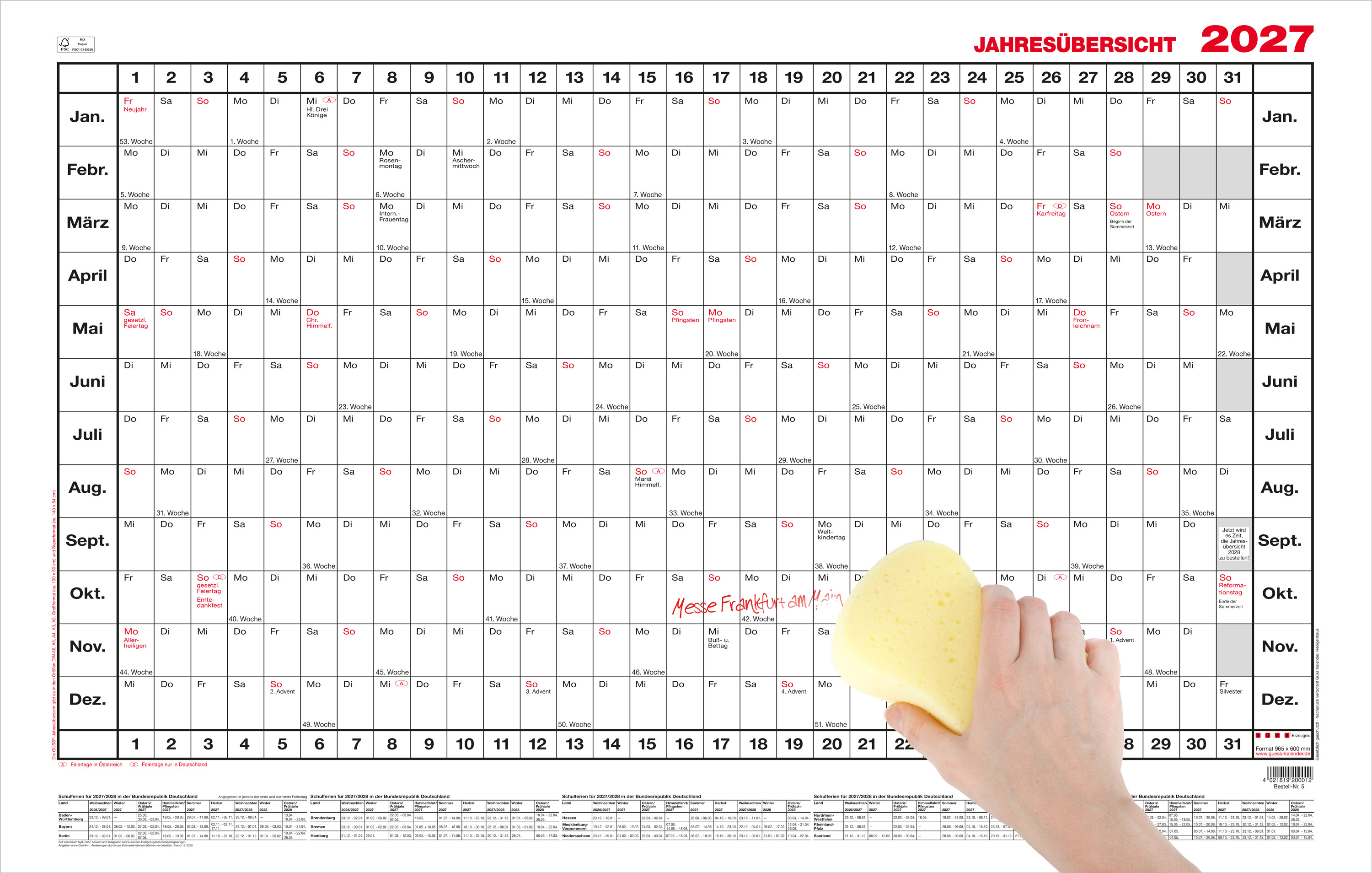GÜSS Jahresübersicht Querformat mit Beschichtung