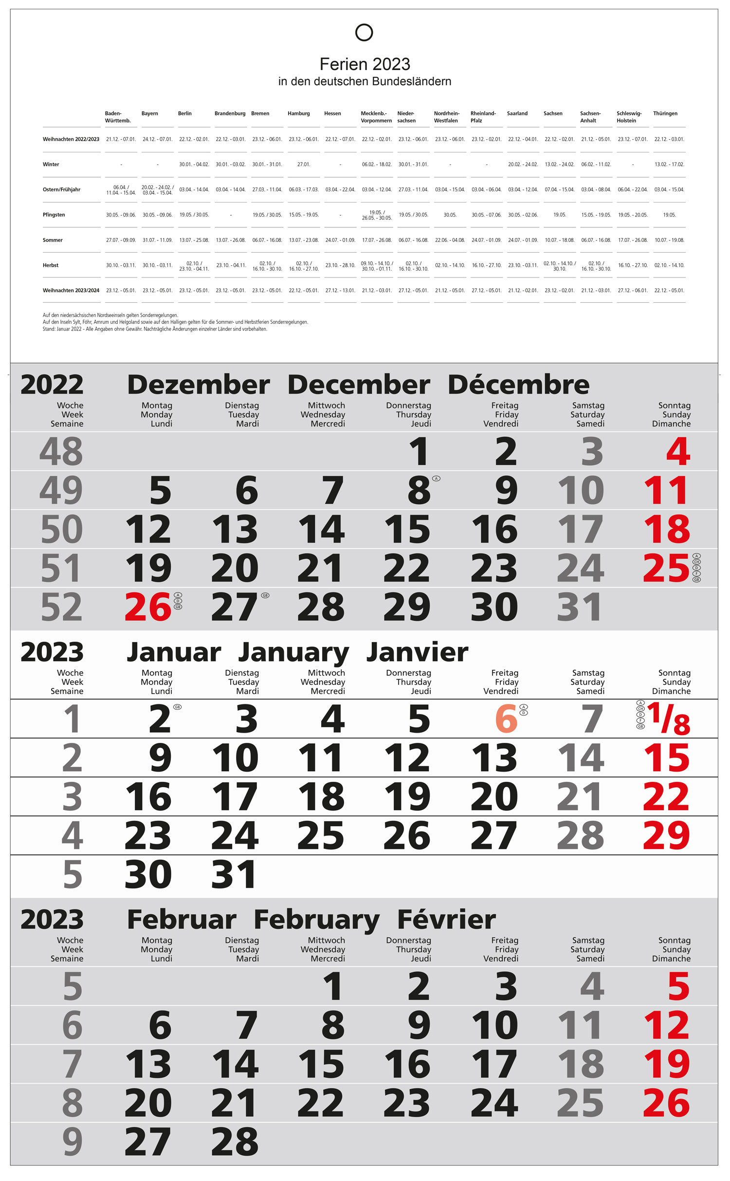 3-Monatswandkalender 
