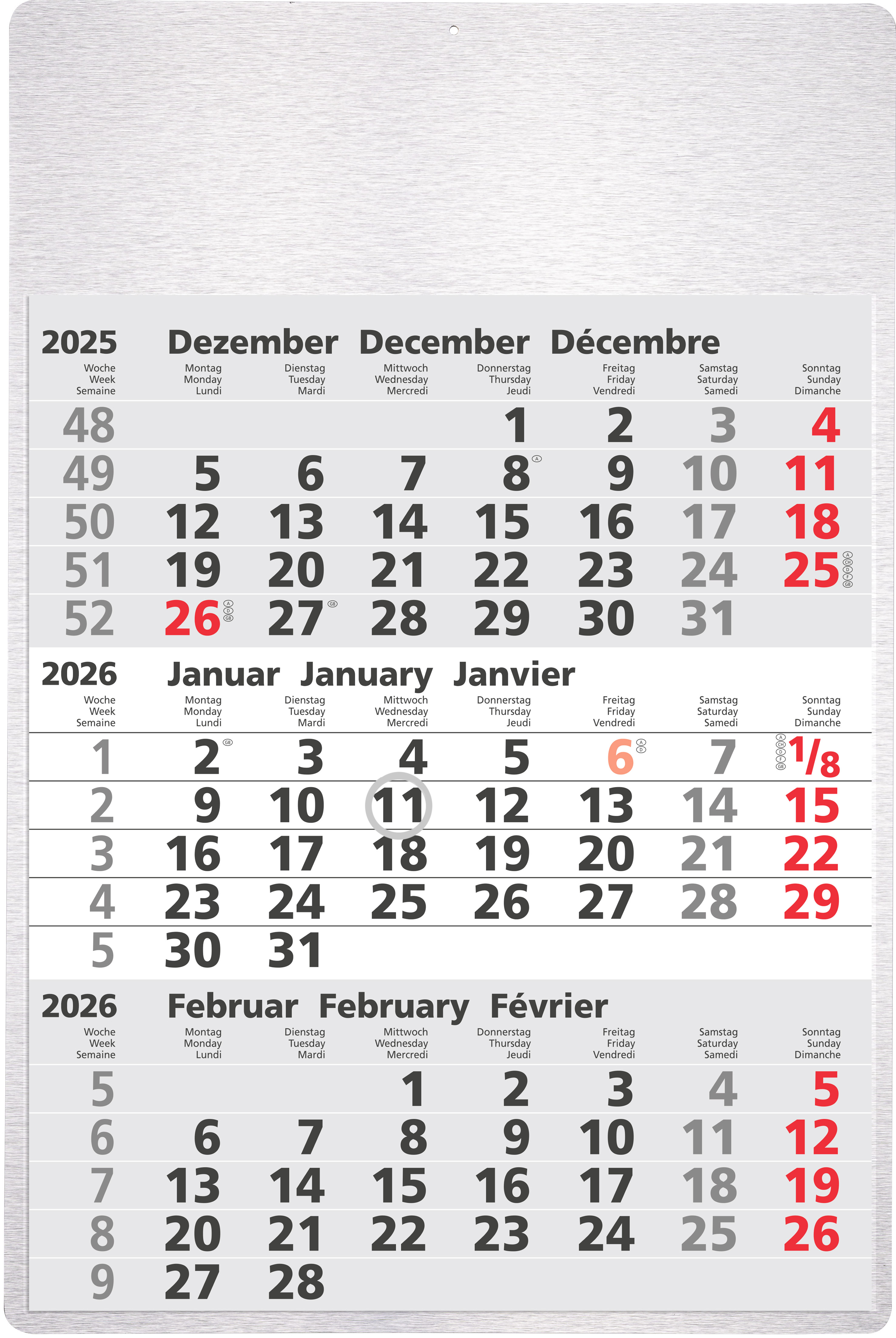 GÜSS 3-Monats-Wandkalender Metall - 32cm x 48cm