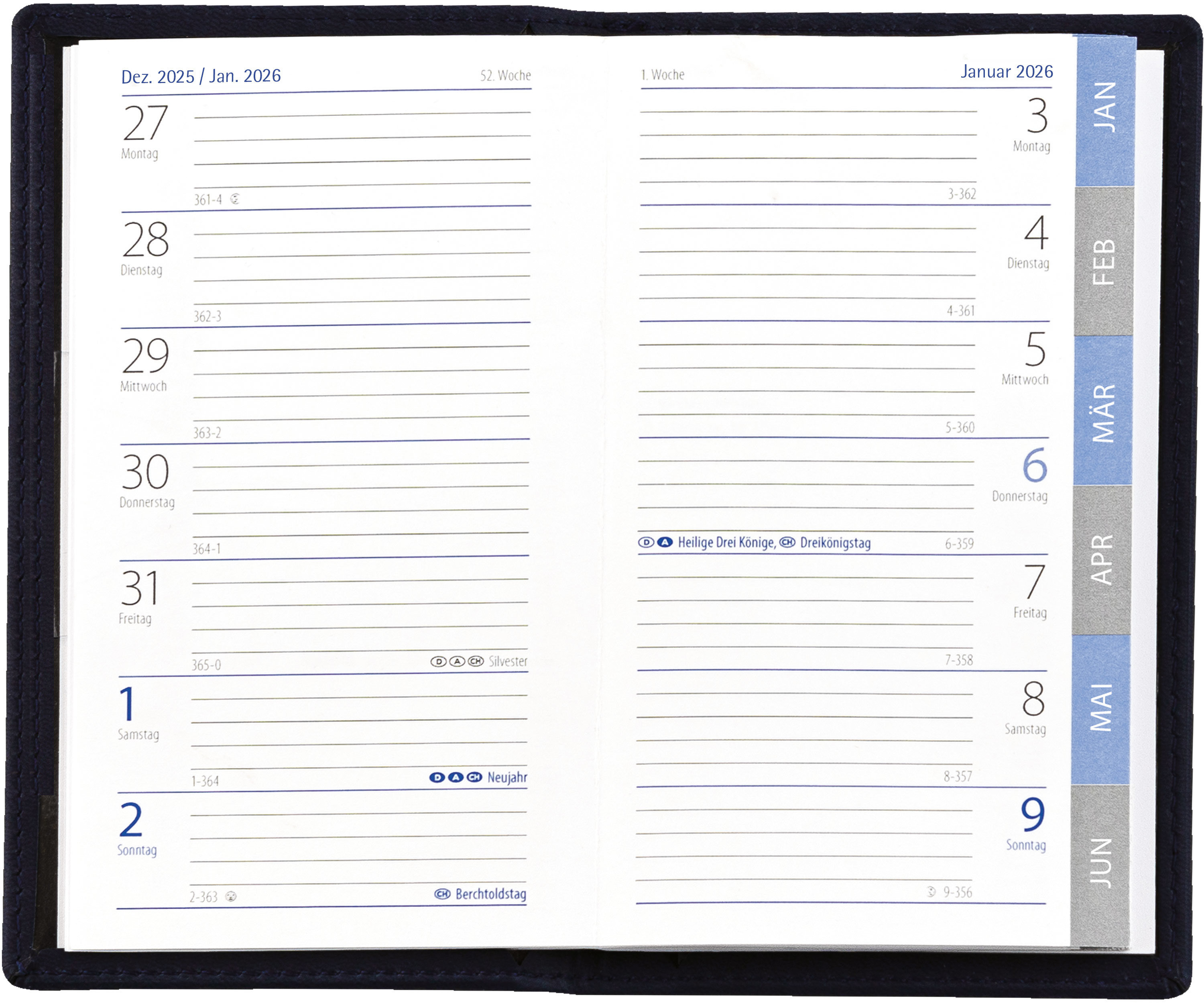 GÜSS Taschenkalender 1W.=1S. PVC schwarz mit Monatsregister