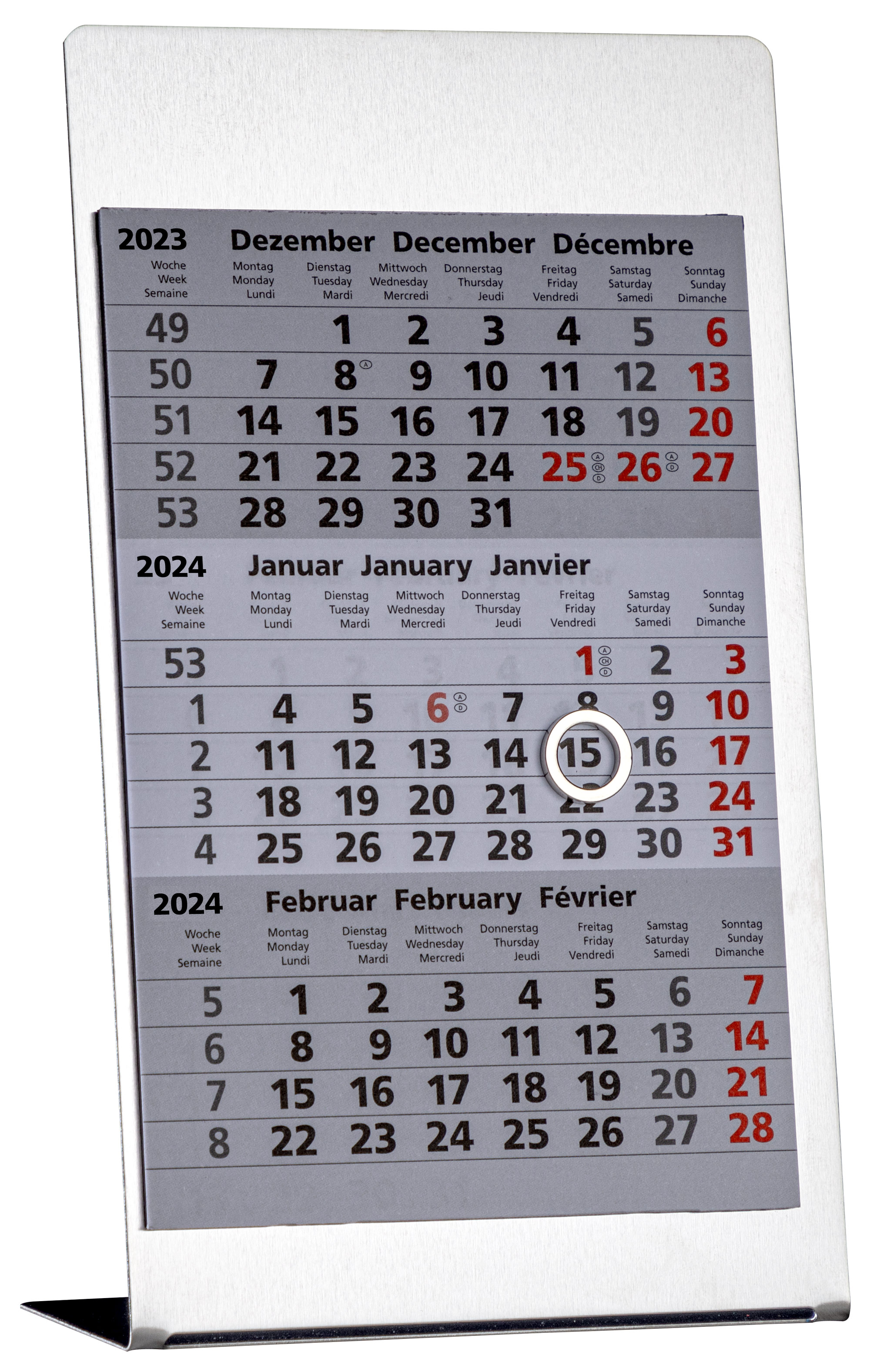 3-Monatstischkalender Edelstahl