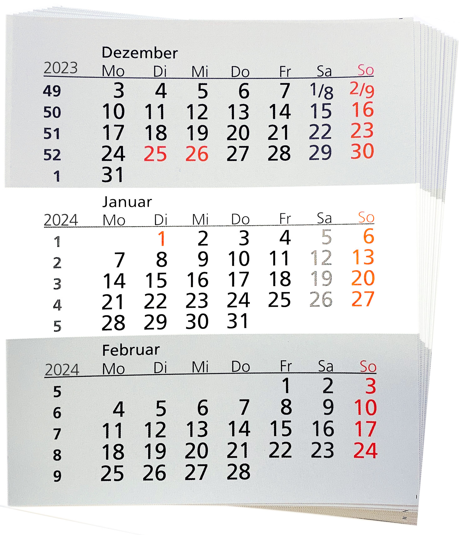 Einlage für 3-Monatstischaufstellkalender