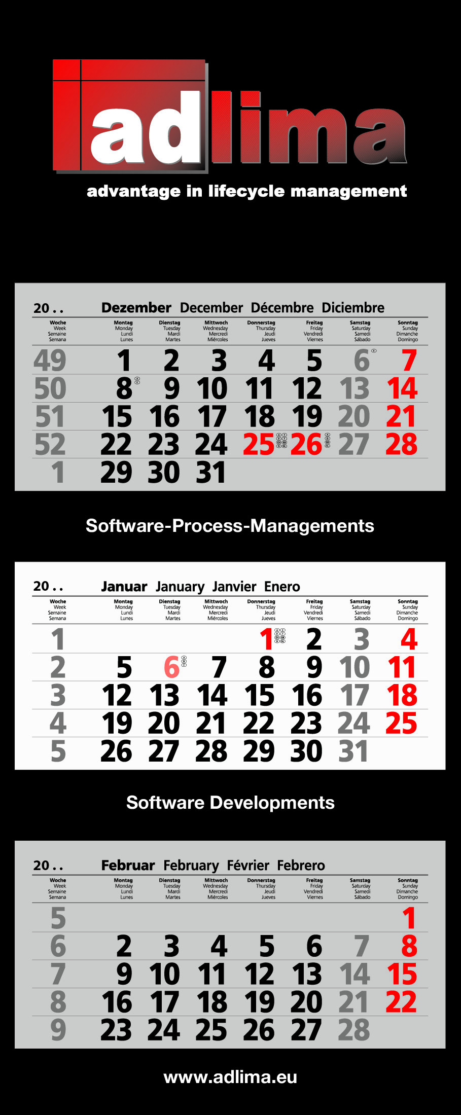 3 Monats-Blockkalender  BLACK EDITION