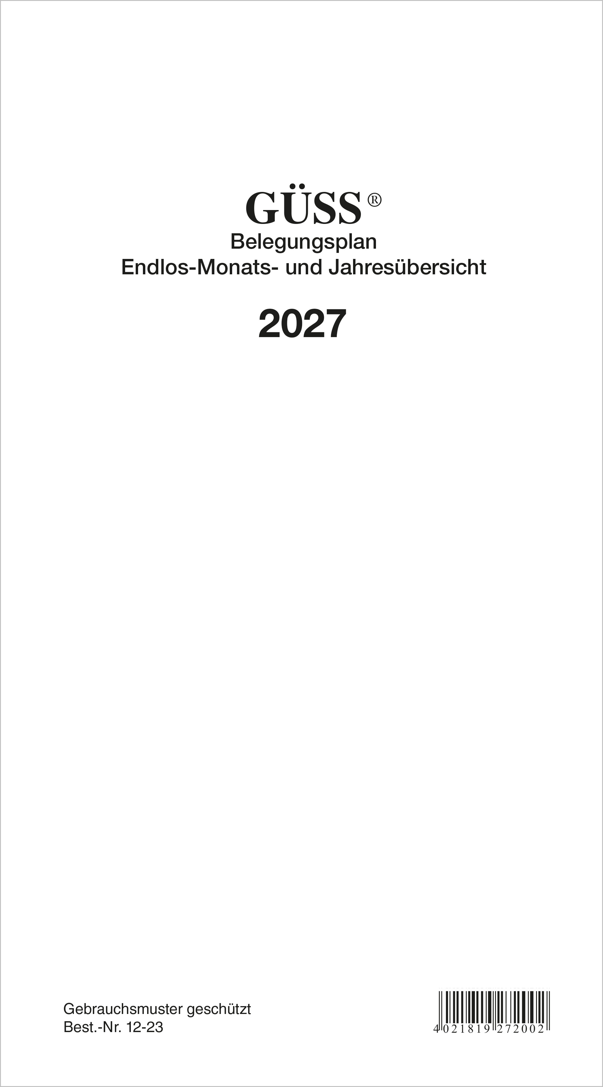 GÜSS Bettenbelegungsplan für 35 Einheiten - gefalzt auf 16cm x 30cm