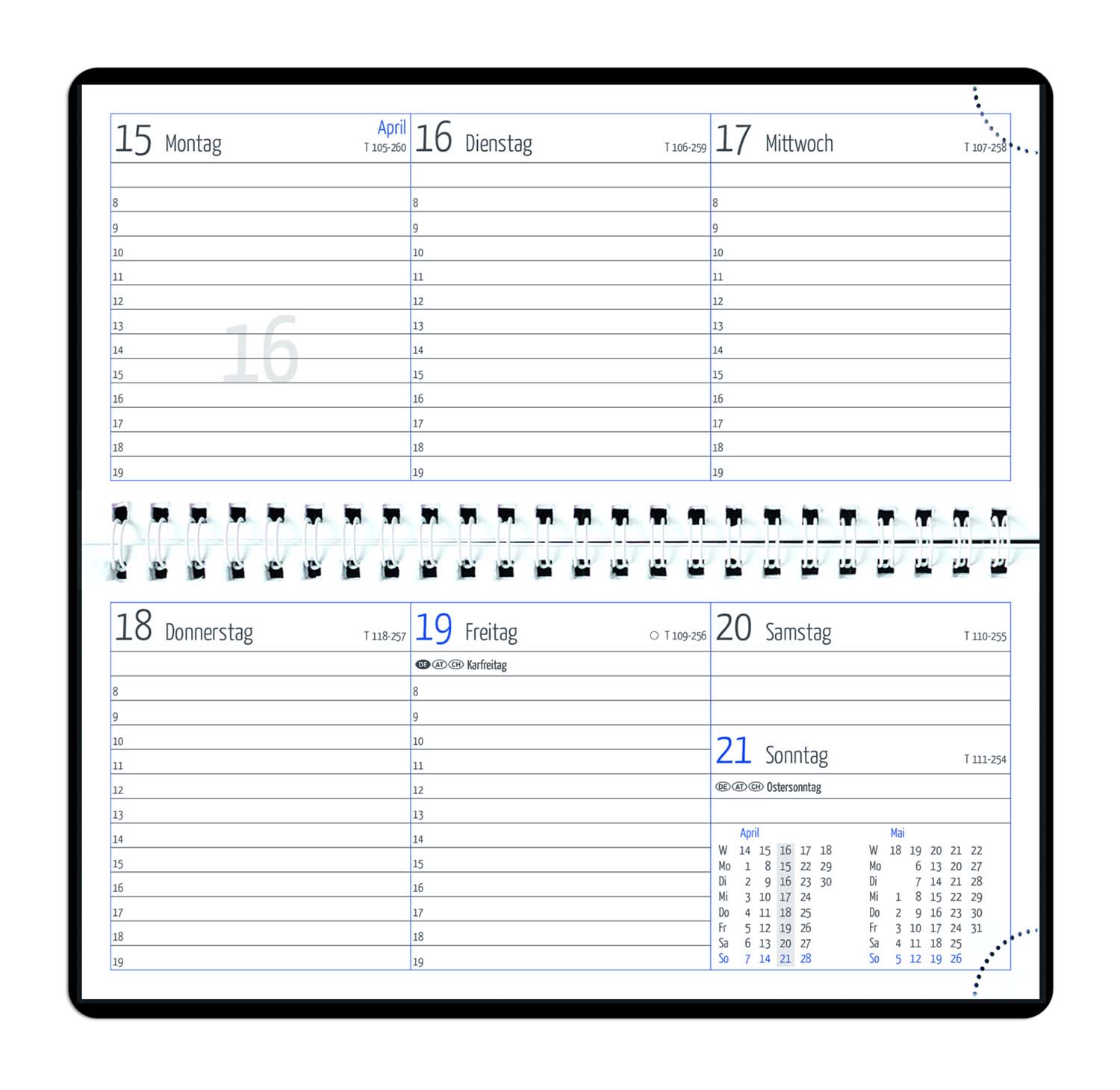 GÜSS Tisch-/Taschenkalender Wire-O - 1 Woche auf 2 Seiten - 17,5cm x 8,5cm -Tucson