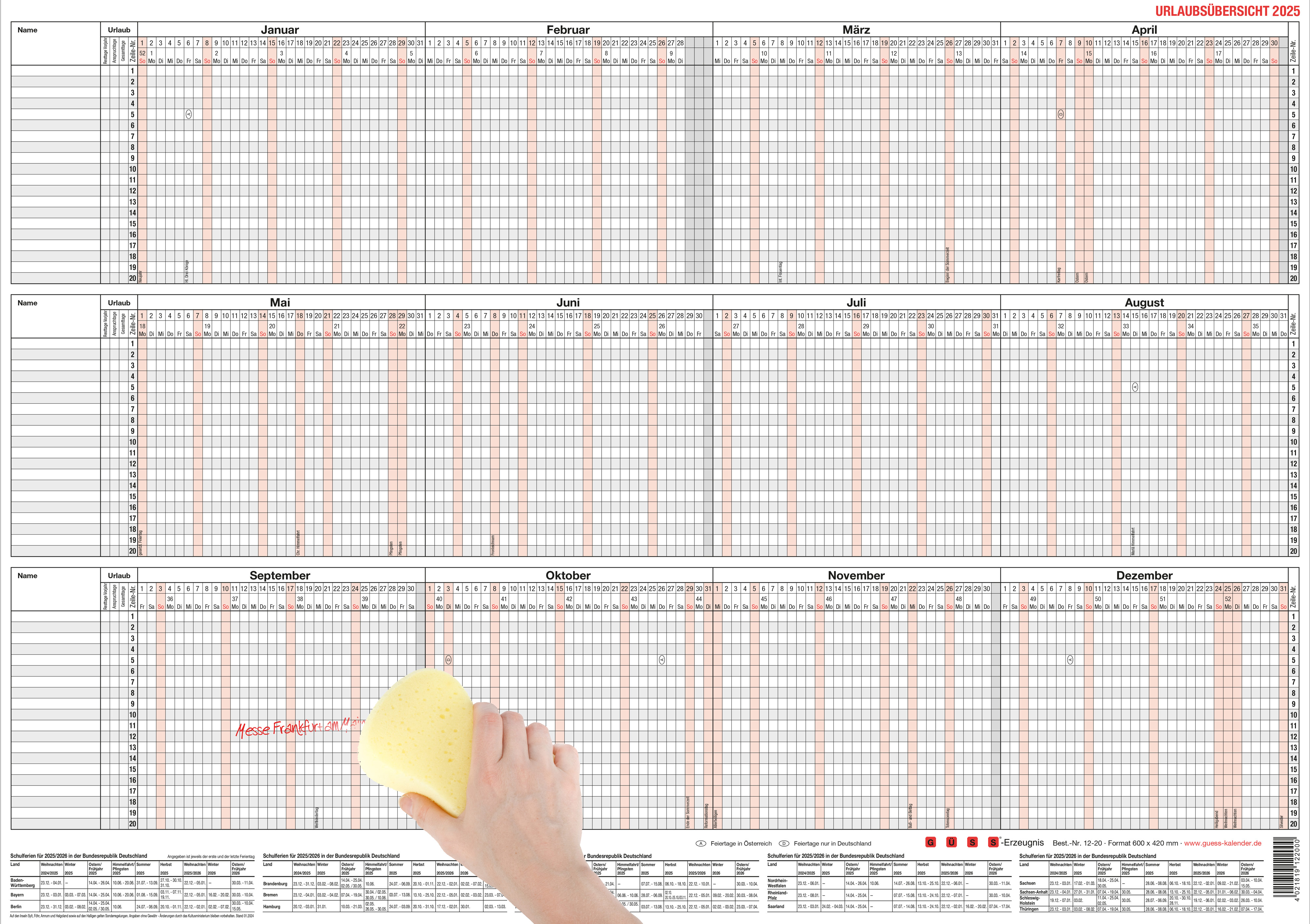 GÜSS Urlaubsübersicht für 20 Mitarbeiter mit Beschichtung