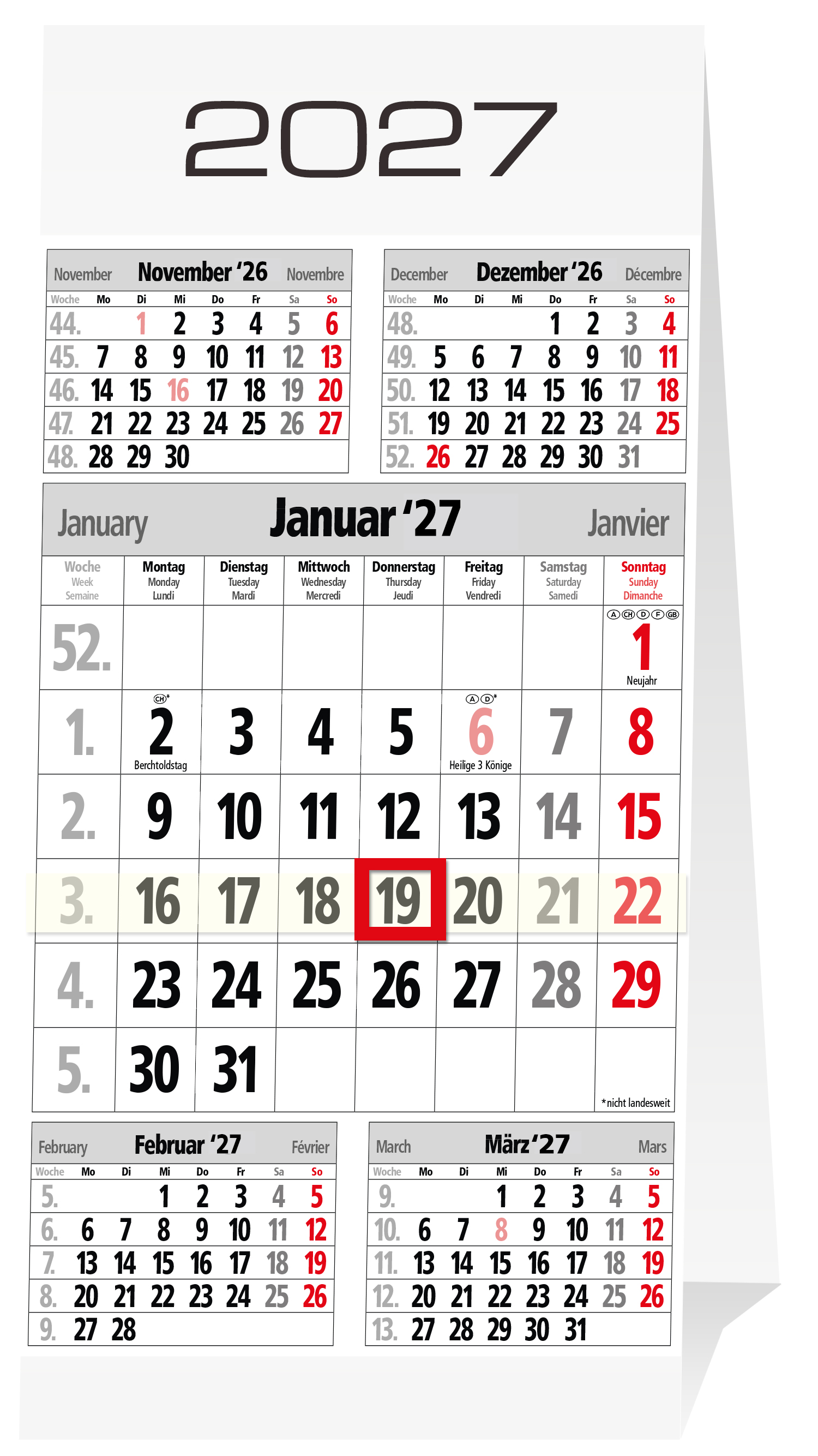 GÜSS 5-Monats-Tischaufstellkalender - 9,5cm x 20,5cm