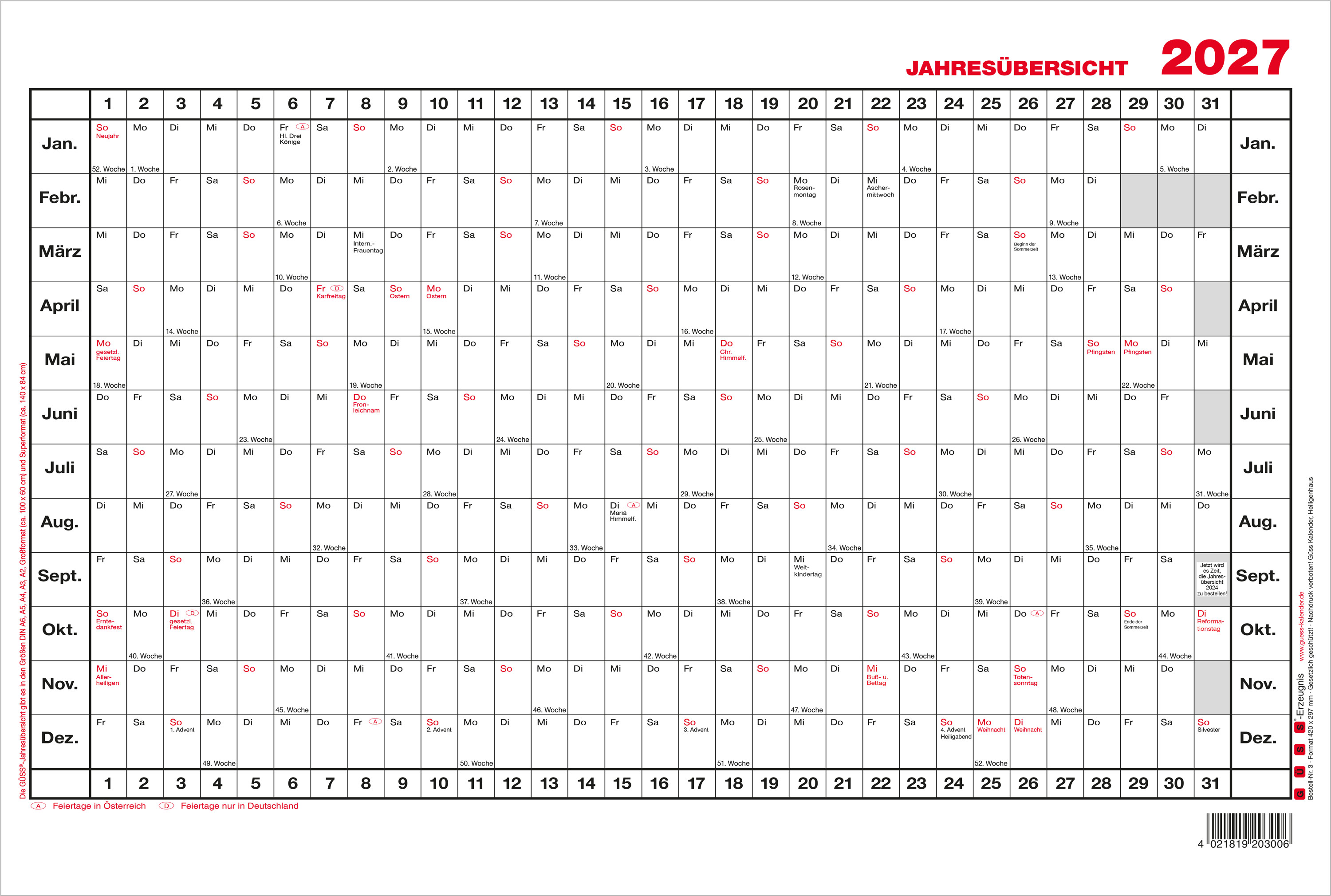 GÜSS Jahresübersicht Querformat