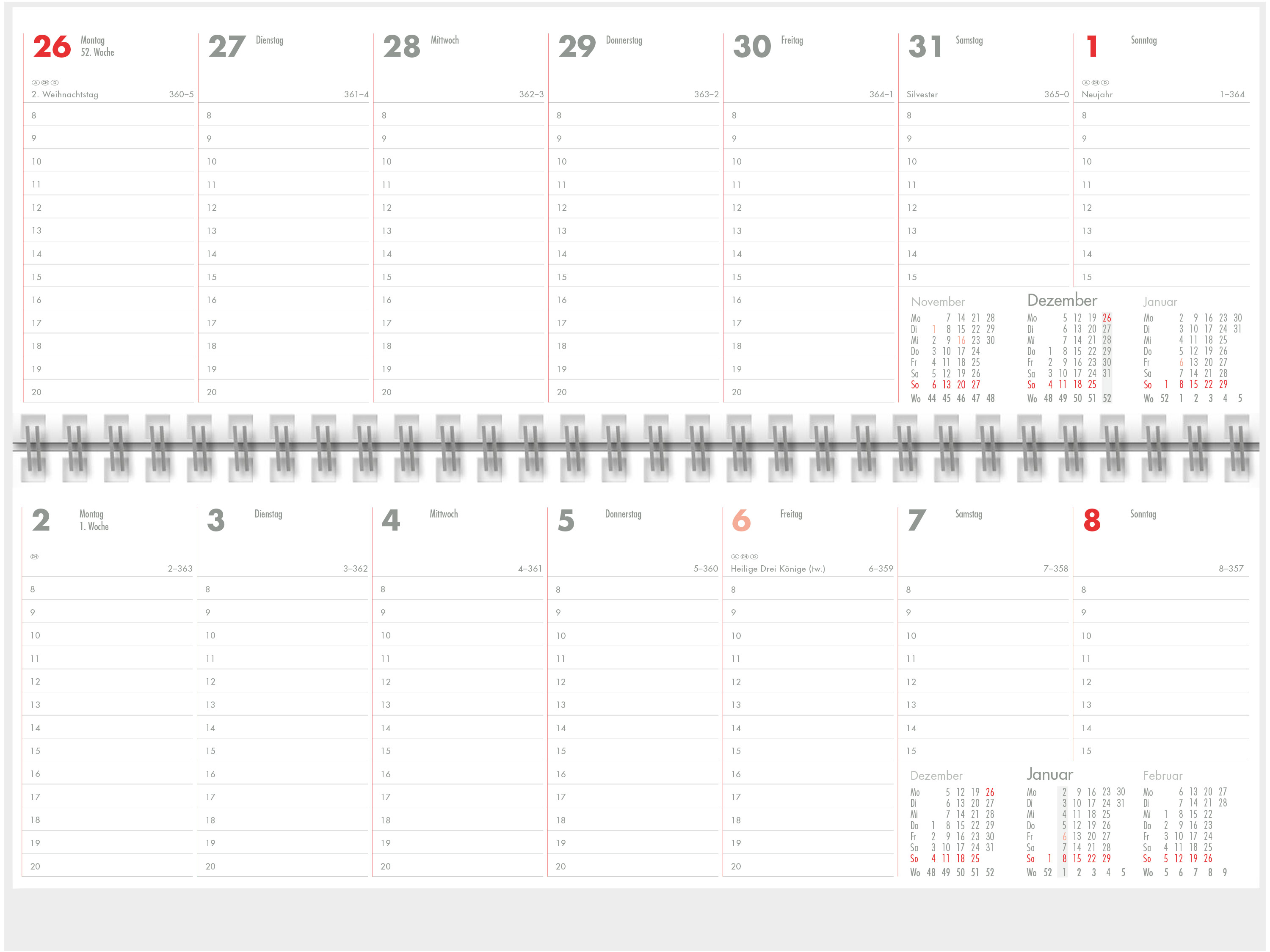 GÜSS Schreibtischquerkalender 1 Woche auf 1 Seite