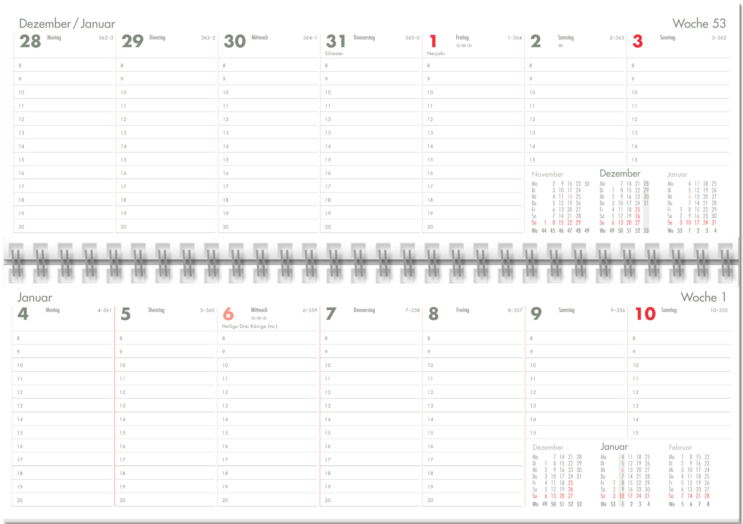 GÜSS Schreibtischquerkalender 64 S. - 1 Woche auf 1 Seite - 10,5cm x 30,5cm
