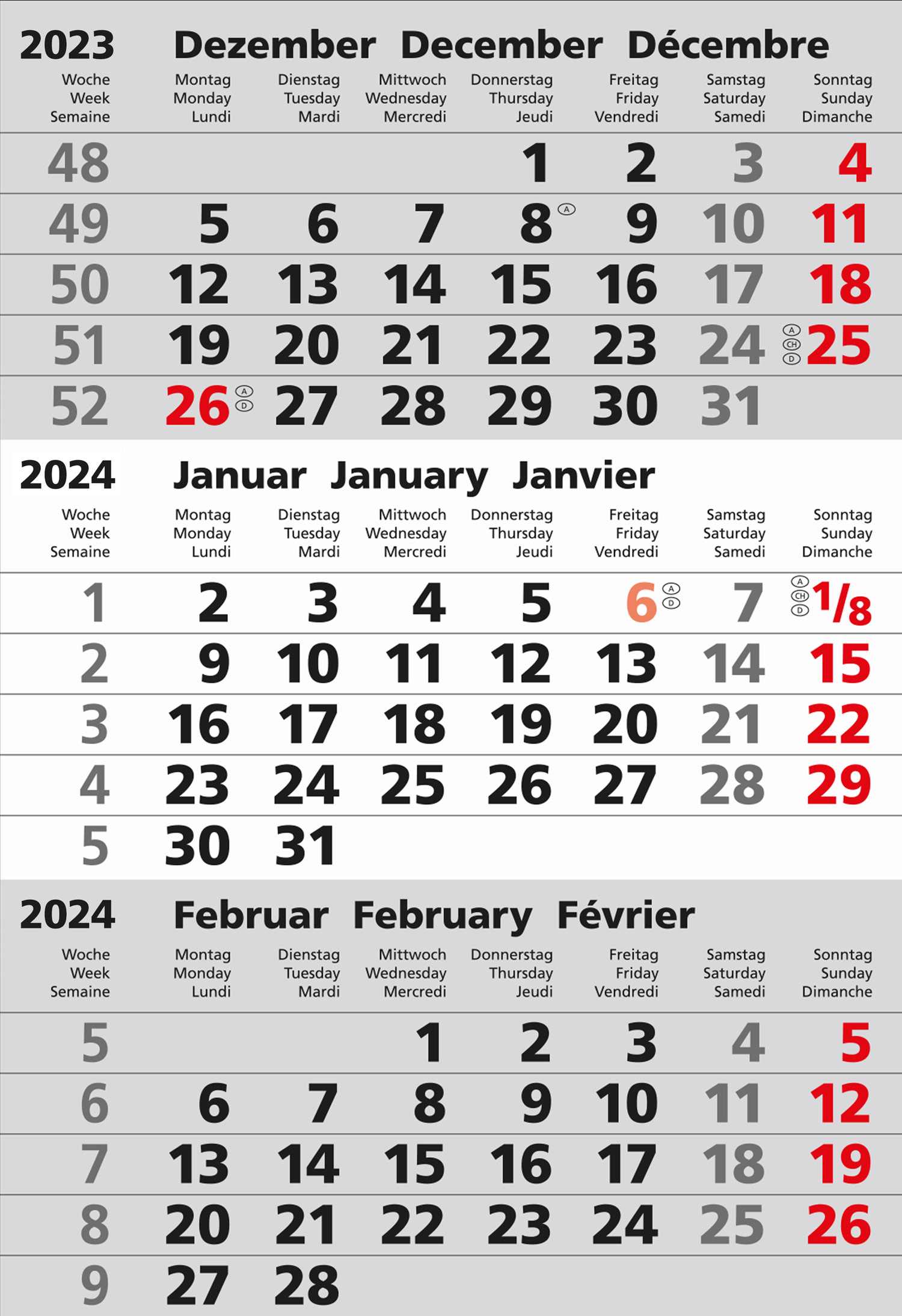 Ersatzkalendarium für 3-Monatstischkalender Edelstahl