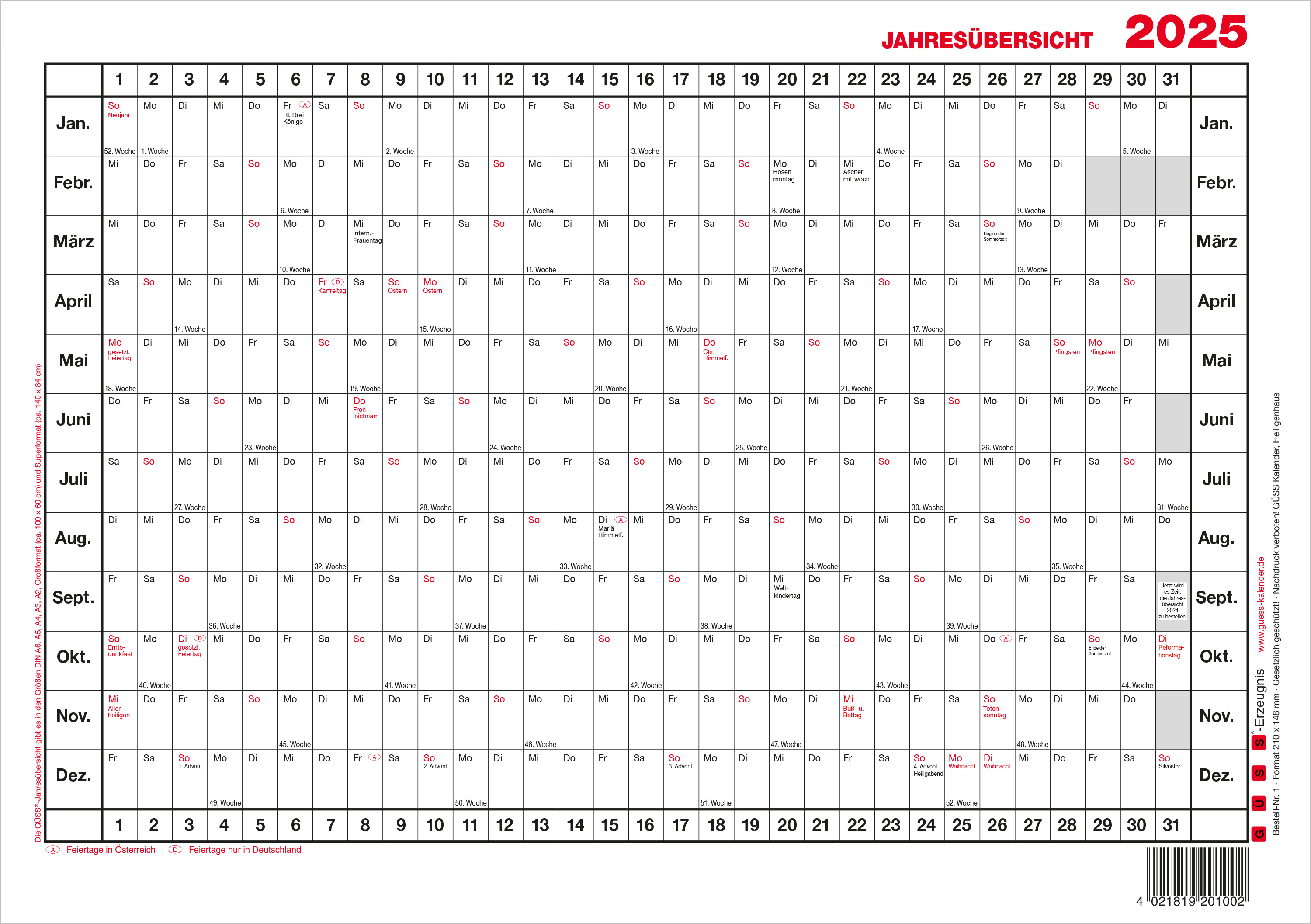 GÜSS Jahresübersicht Querformat