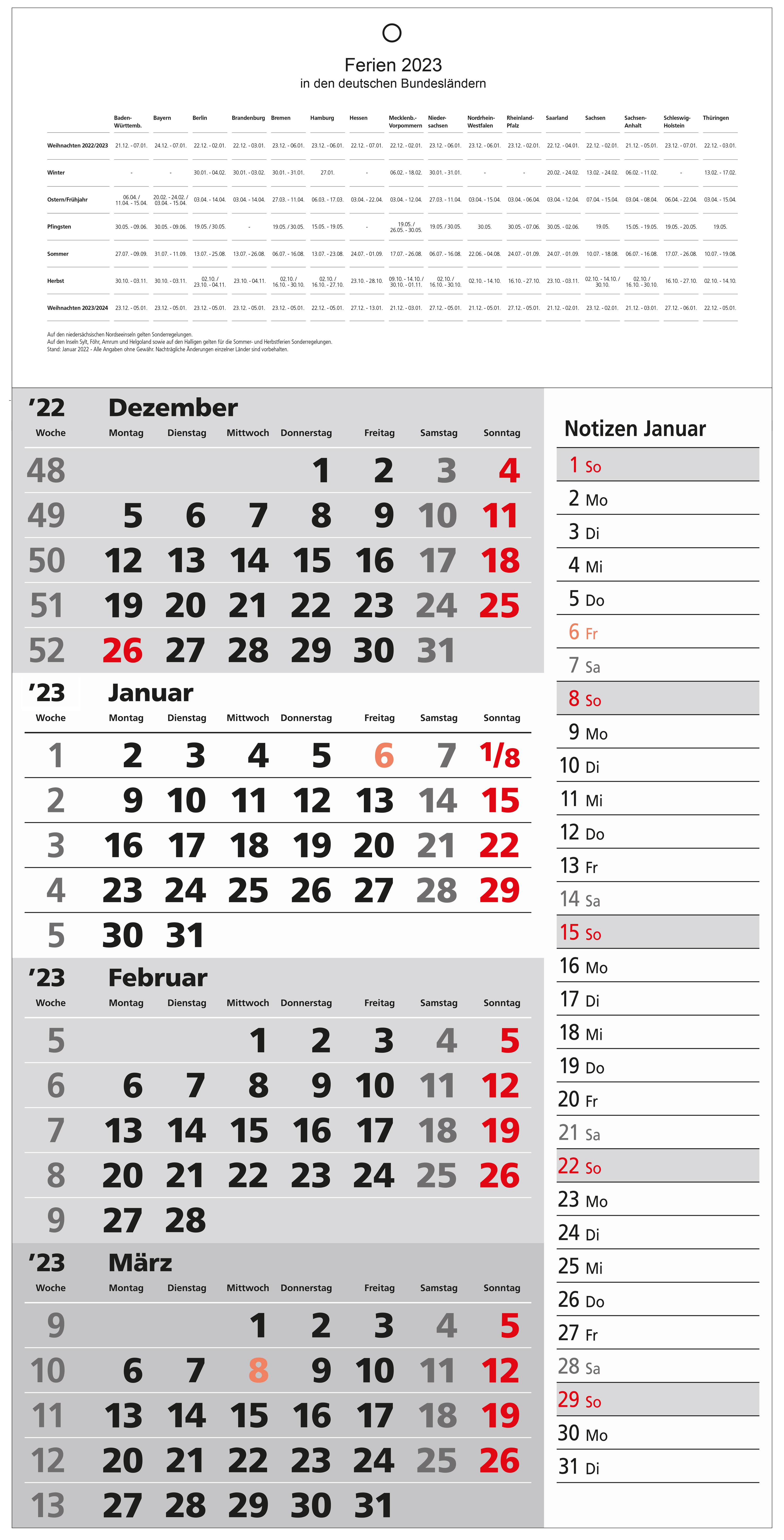 4-Monatswandkalender mit Notizspalte