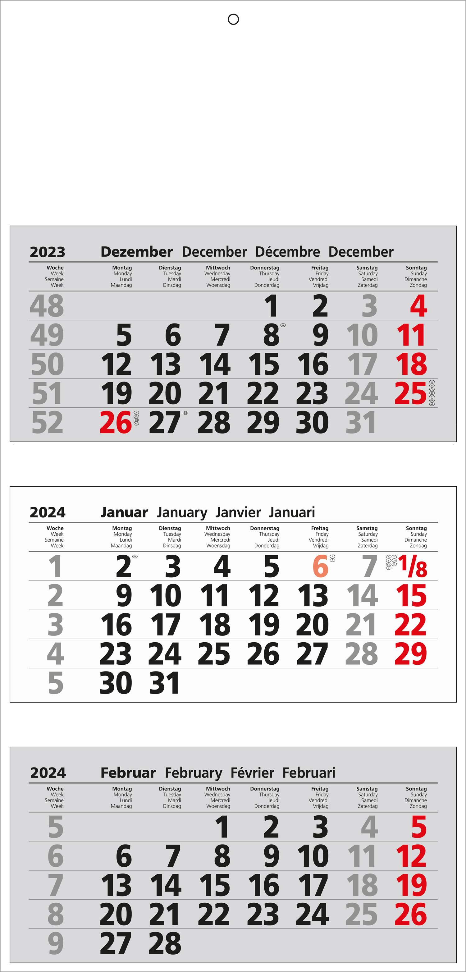 3-Monatsblockkalender einzelne Monatsblöcke