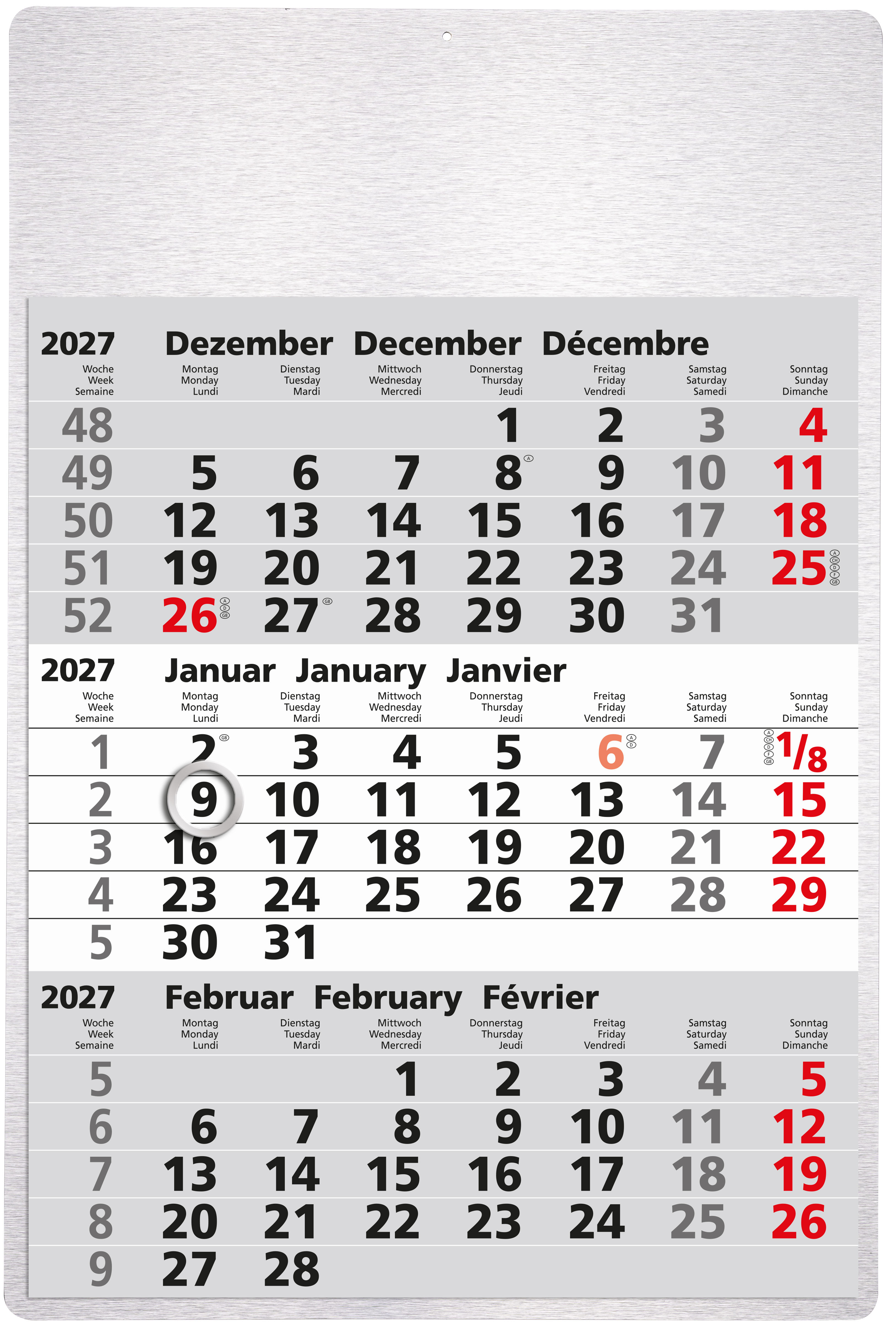 GÜSS 3-Monats-Wandkalender Metall - 32cm x 48cm