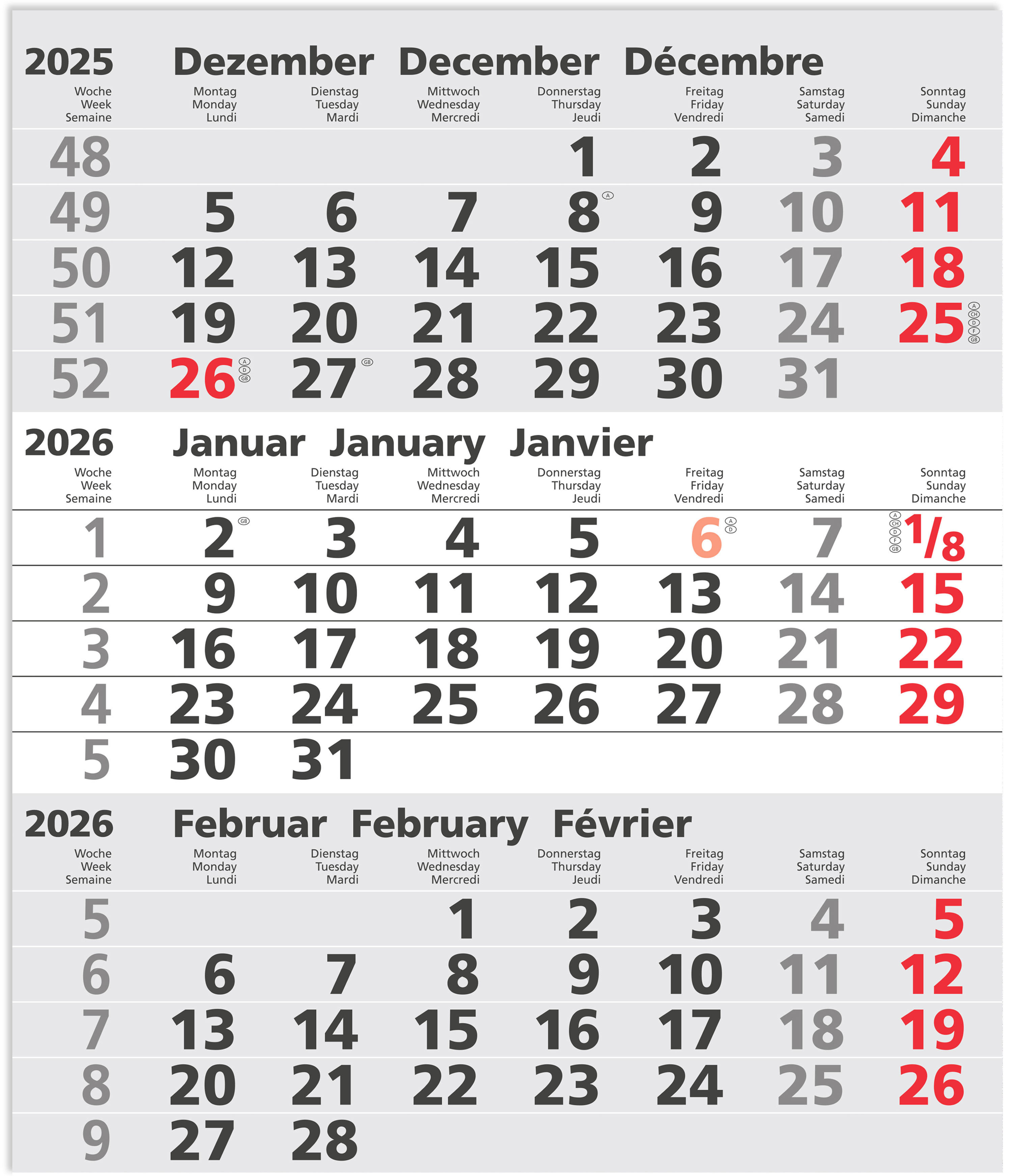 GÜSS Ersatzkalendarium für 3-Monats-Metall-Wandkalender